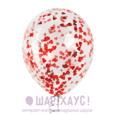 Воздушный шар с конфетти "Красные сердца" фото