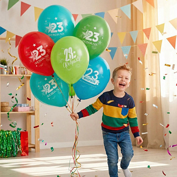 Воздушные шары с рисунком "23 Февраля"
