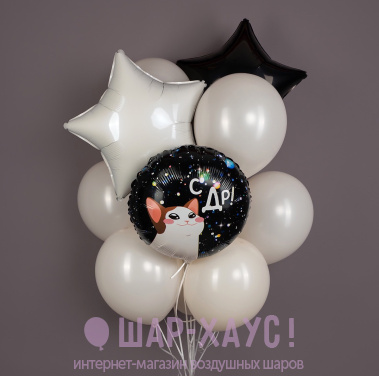 Букет из шаров "С ДР (Космический котик)" фото