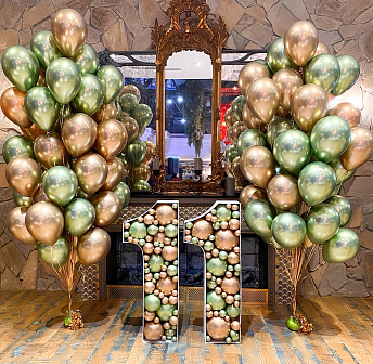 Композиция из шаров "Аэромозайка олива и золото" 