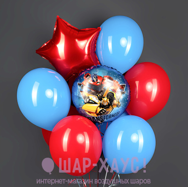 Фонтан из 10 шаров "Трансформеры - красный и голубой" фото