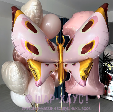 Композиция из шаров "Розовая бабочка"  фото