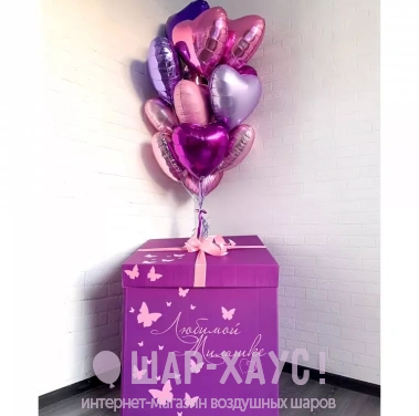 Коробка сюрприз с шарами "Нежные сердца" фото