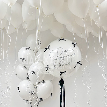 Композиция из шаров с бантиками "Белая" 