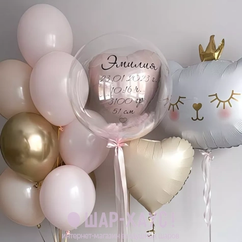 шар котенок в короне шары розовые на выписку девочке шары сердца шар с метрикой на выписку фото