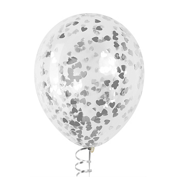 Воздушный шар с конфетти "Серебряные сердца" 