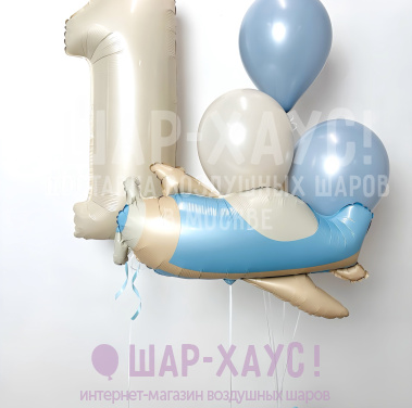 Композиция из шаров "Самолетик на годик"  фото