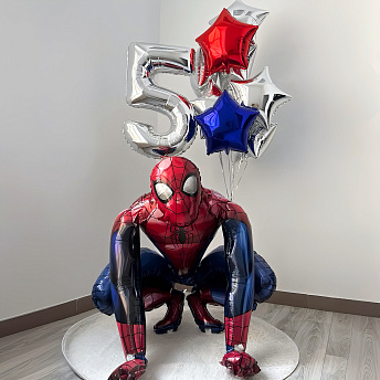Композиция из шаров "Звездный Человек Паук с цифрой"
