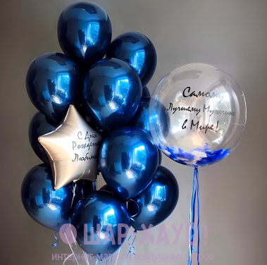 Композиция из шаров "Зеркальный синий" фото