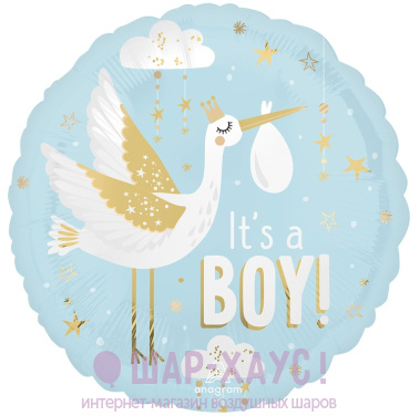 Фольгированный круг "Аист на голубом, сатин" фото