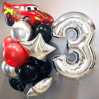 Композиция из шаров "Тачки - красное серебро"