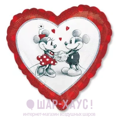 Фольгированный шар с рисунком "Микки и Минни влюбленные" фото