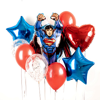Фонтан из 10 воздушных шаров "Супермен"