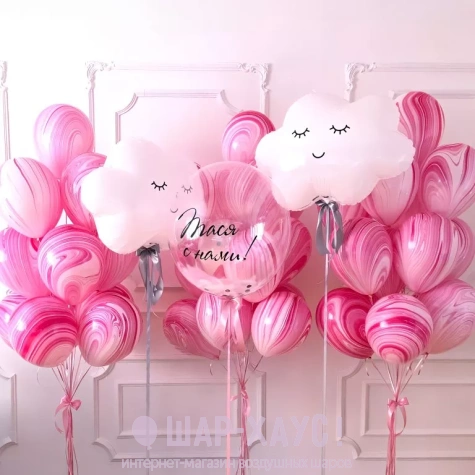 шары розовый мрамор шары облака на выписку девочке шары фуксия яркие фото