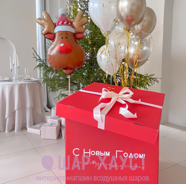 Коробка-сюрприз с шарами красная "С Новым Годом!" фото