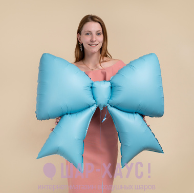 Фольгированная фигура "Бант голубой сатин"  фото