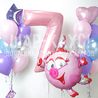 Композиция из шаров "Нюша, два фонтана и цифра" 
