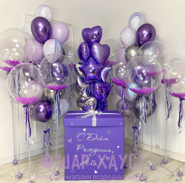 Композиция из шаров "Лиловое поздравление"  фото