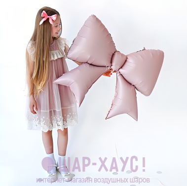 Фольгированная фигура "Бант нежно-розовый сатин" фото