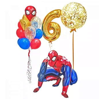 Композиция из шаров с гелием "День рождения с пауком"