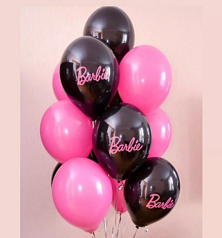Воздушные шары с гелием "Черно розовые с Барби"