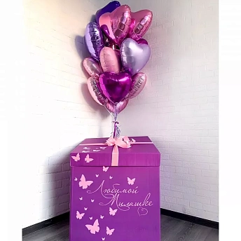 Коробка сюрприз с шарами "Нежные сердца"