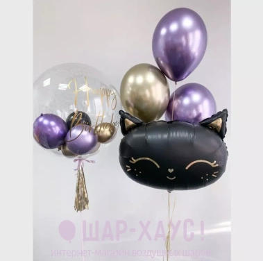 Композиция из шаров "Черная кошка" фото