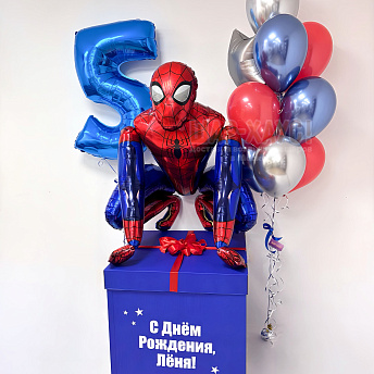 Композиция из шаров с коробкой "Человек Паук"