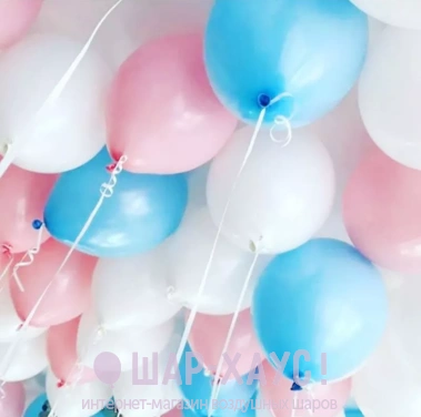 Воздушные шары под потолок "Белый розовый голубой" фото