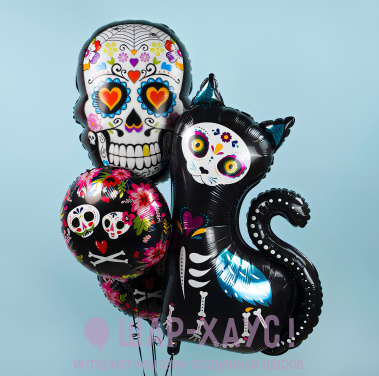 Букет из шаров "Кошка и череп" фото