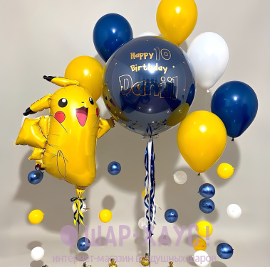 Композиция из шаров "Пикачу - синяя вечеринка"  фото