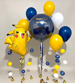 Композиция из шаров "Пикачу - синяя вечеринка" 