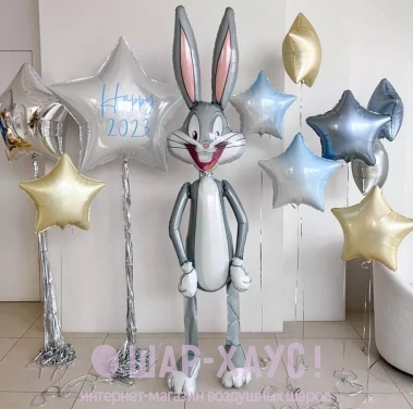 Композиция из шаров "Bugs Bunny со звездами" фото