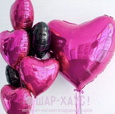 Композиция из шаров "Black and pink hearts" фото