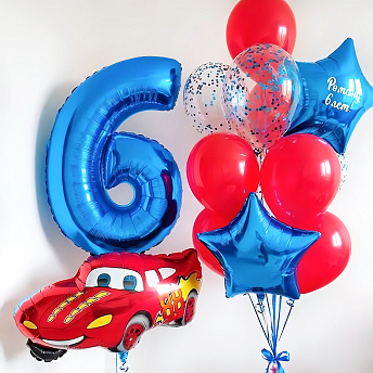 Композиция из шаров "Тачка и синие звезды"