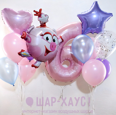 Композиция из шаров "Нюша, два фонтана и цифра"  фото