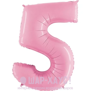 Фольгированная цифра 5 с гелием Нежно розовая фото