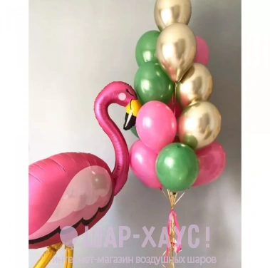 Композиция из шаров "Ходячий большой фламинго с букетом" фото