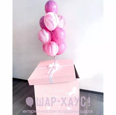 Коробка сюрприз с шарами "Розовый мрамор" фото