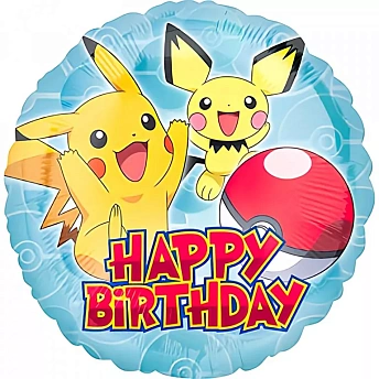 Фольгированный круг "Happy Birthday Pokemon Pikachu"
