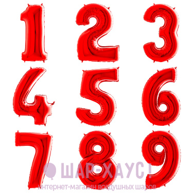 Фольгированные шары цифры "Красные" 1 шт. (102 см) фото