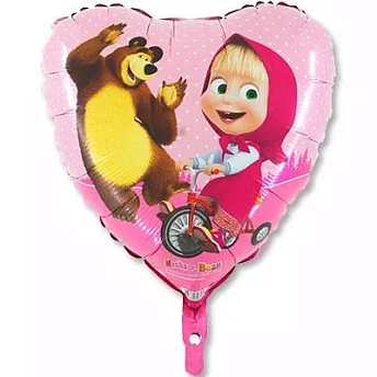 Фольгированное сердце с рисунком " Маша и медведь"