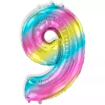 Фольгированная цифра 9 с гелием Радуга разноцветная