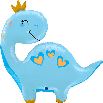 Фольгированный шар "Динозаврик в короне, Голубой"