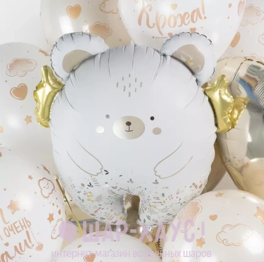 Фольгированный шар "Мишка с золотыми крылышками" фото