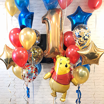 Композиция из шаров "Винни - два фонтана и цифра" 