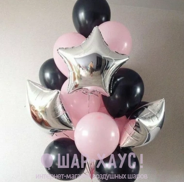 Фонтан из шаров с гелием "Черно розовый" фото