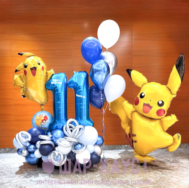 Композиция из шаров "Пикачу - синий праздник"  фото