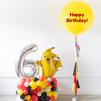 Композиция из шаров "Пикачу - стойка и гигант" 