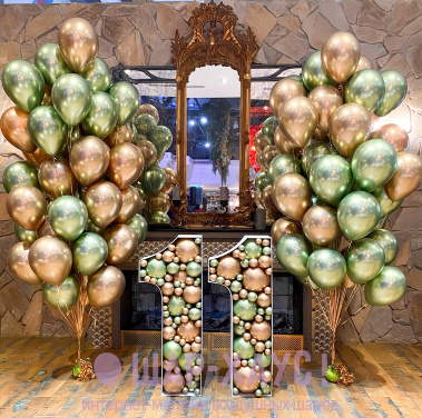 Композиция из шаров "Аэромозайка олива и золото"  фото